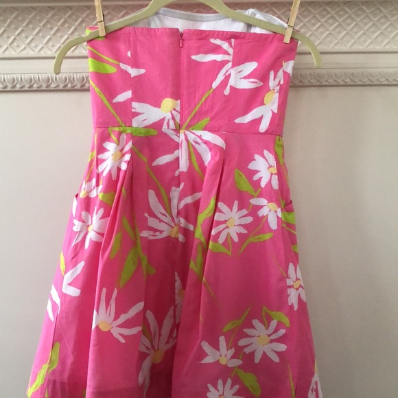 Lilly Pulitzer Pink Strapless Sunflower Blossom Dress Pockets Sz 0 - Picture 4 of 8